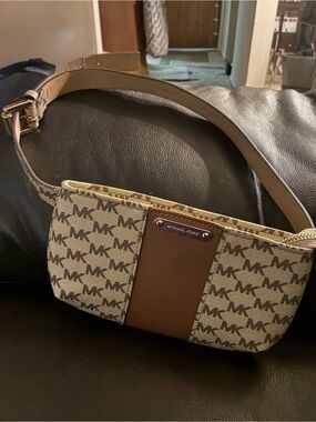 Michael Kors Brown and Beige MK Logo Crossbody Belt Bag